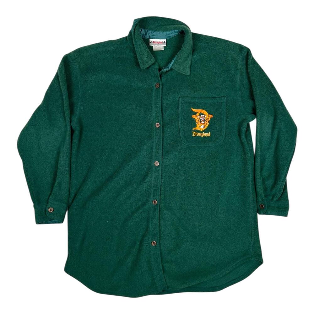 Vintage Tigger Disneyland Shirt Mens XL Green Fleece Long Sleeve Button Front